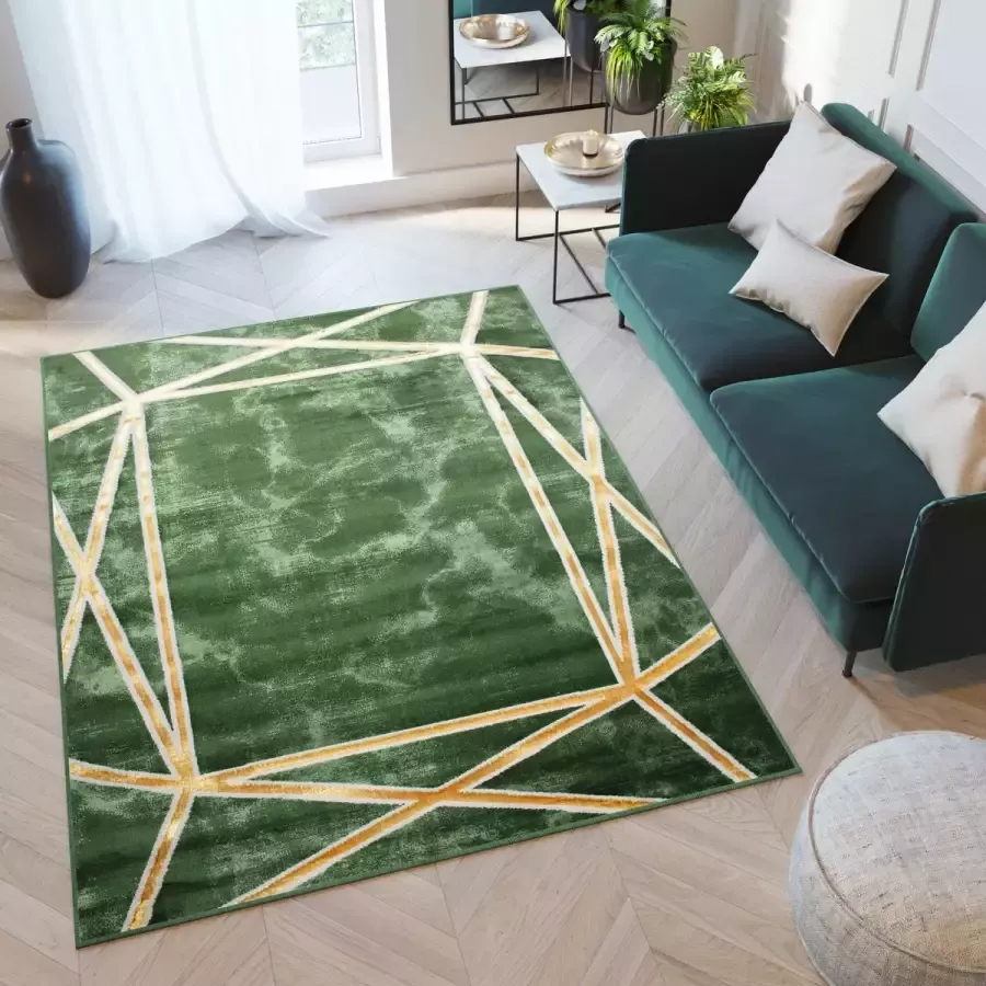 Tapiso Turmalin Vloerkleed Groen Laagpolig Zacht Abstract Tapijt Maat- 80x150