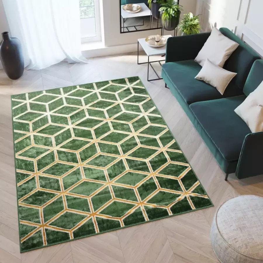 Tapiso Turmalin Vloerkleed Groen Woonkamer Laagpolig Tapijt Maat- 80x150