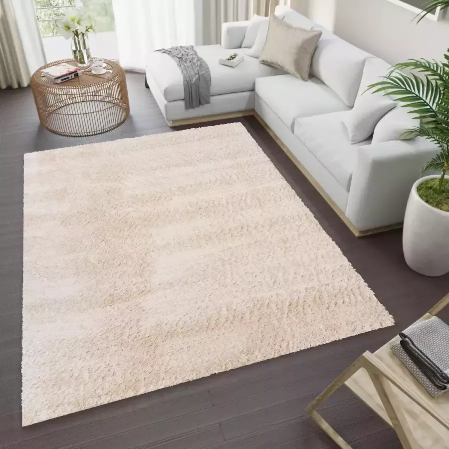 Tapiso Versay Vloerkleed Beige Hoogpolig Shaggy Modern Tapijt Maat- 160x230