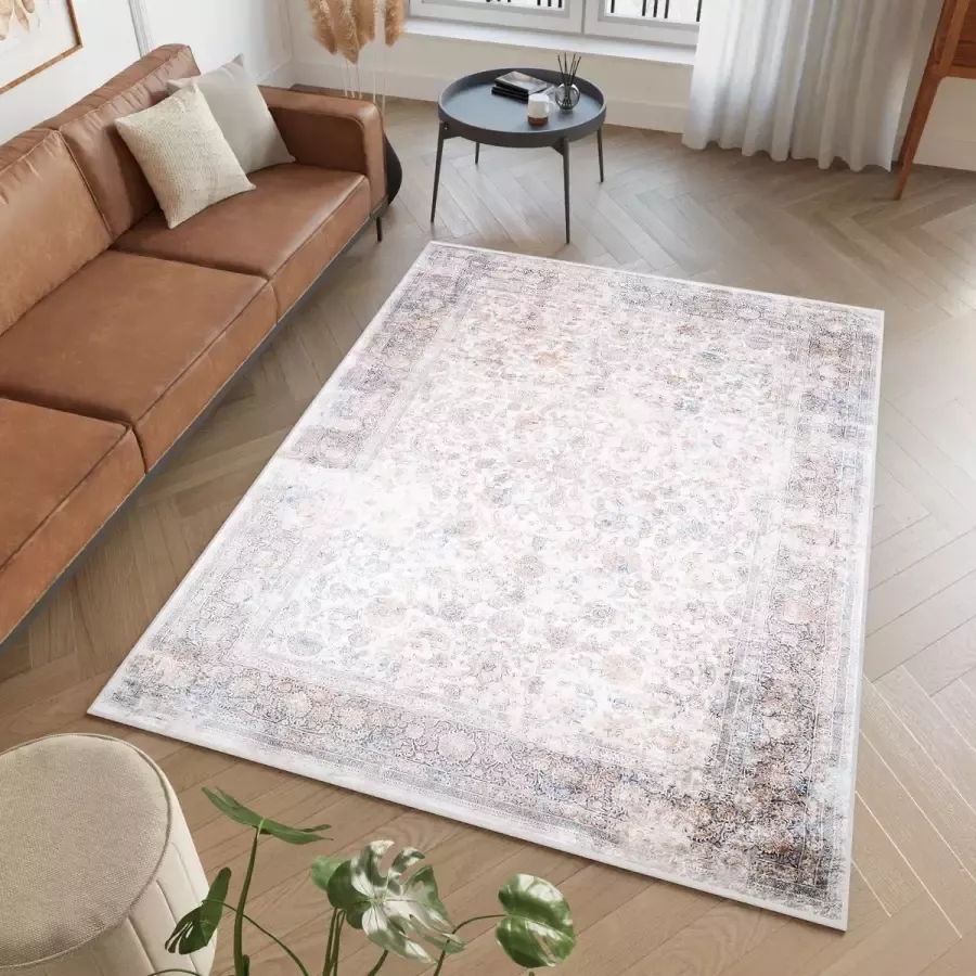 Tapiso Victoria Vloerkleed Beige Laagpolig Antislip Tapijt Maat- 120x170