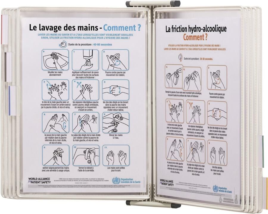 Tarifold Antibacterieel displaypaneelsysteem Sterifold wandhouder met 10 panelen in A4-formaat zwart en wit