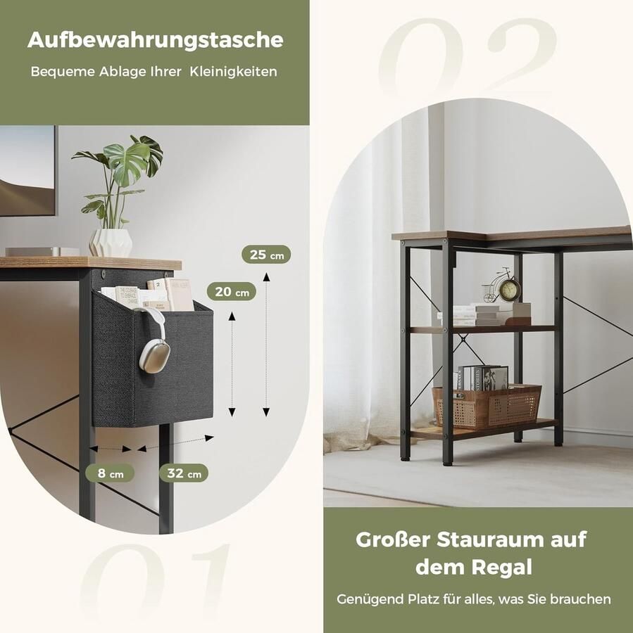 TasalFurniture Computerbureau L-vorm met stopcontacten en USB – Tasal Furniture Compact Hoekbureau 100 cm – Omkeerbare planken – Gamingbureau & Thuiswerk Tafel – Industrieel Bruin – Ruimtebesparend FSC Hout – Modern Design