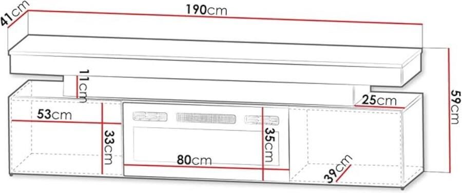 TasalFurniture Elektrische TV-kast met Haard SereneLux 190 cm – TV-meubel met Realistische LED-vlam Verwarmingsfunctie & Kristaldecor – Zwart Hoogglans – TV-dressoir met Open Planken en Greeploze Deuren – Modern Luxe Lowboard