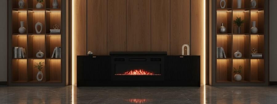 TasalFurniture Elektrische TV-kast met Haard Verwarming Luxora EF – 182 cm – Realistische LED-Vlammen – Moderne TV-Meubel – Verstelbare Thermostaat – Zwart Molet – TV-Meubel met Open Haard – Warmte & Sfeer in 1