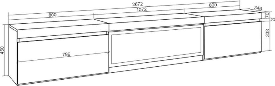 TasalFurniture Elektrische TV-Kast met Haard XXL – 267 cm Hangend Lowboard voor Woonkamer – Moderne Eiken Wandmeubel met Realistisch 3D LED Vuureffect & Afstandsbediening – Luxora Elite