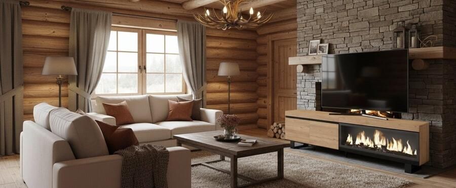 TasalFurniture TV Meubel met Elektrische Open Haard – Industrieel Lowboard 210 cm – Geschikt voor TV s tot 80 Inch – LED 3D Vuureffect met Afstandsbediening – Eiken Houtnerf – Moderne Woonkamer Kast met Opbergruimte – Vrijstaand Meubel met Industriël