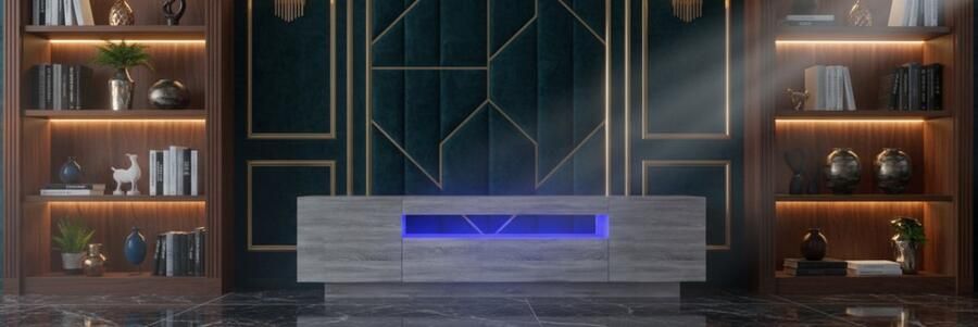 TasalFurniture TV-meubel met LED-verlichting – LumoSonoma 160 – Modern sideboard lowboard in grijs Sonoma – RGB LED TV-kast met opbergruimte – 160x35x40 cm – Woonkamer dressoir