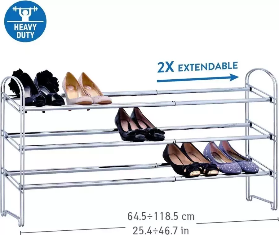 Tatkraft Heavy Duty Verstelbaar Schoenenrek 3 Etages Stevig Metalen Schoenen Rek Shoe Rack 15 Paar Schoenen Opbergen 65-119 CM