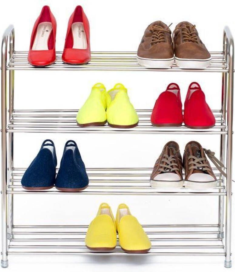 Tatkraft Stevig Metalen Schoenenrek Met 4 Etages Antislip Ruimtebesparend Compact Staand Schoenen Opberger Rek Shoe Rack Voor 12 Paar Schoenen Opbergen Zilver Kleurig