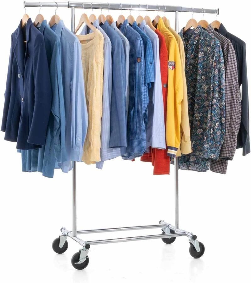 Tatkraft Darren Professioneel Extra Sterk Metalen Kledingrek Stevig Mobiel Telescopisch Verstelbaar Kleren Rek Op Wielen Inklapbaar & Verstelbaar 100 KG Belastbaar
