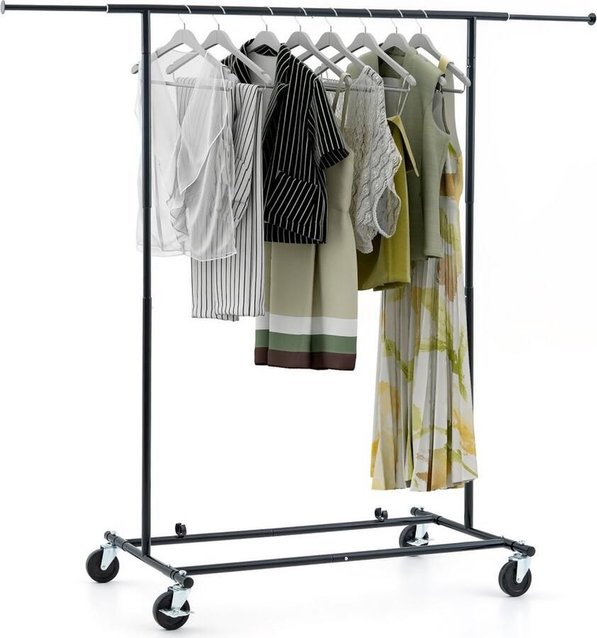 Tatkraft Derek Heavy Duty Verrijdbaar Kledingrek Op Wielen Stevig Mobiel Verstelbaar Kleren Rek Op Wielen Kledingstandaard Hangrek In Hoogte & Breedte Verstelbaar Kleding Rek Verchroomd RVS 70 KG Draagvermogen URBAN