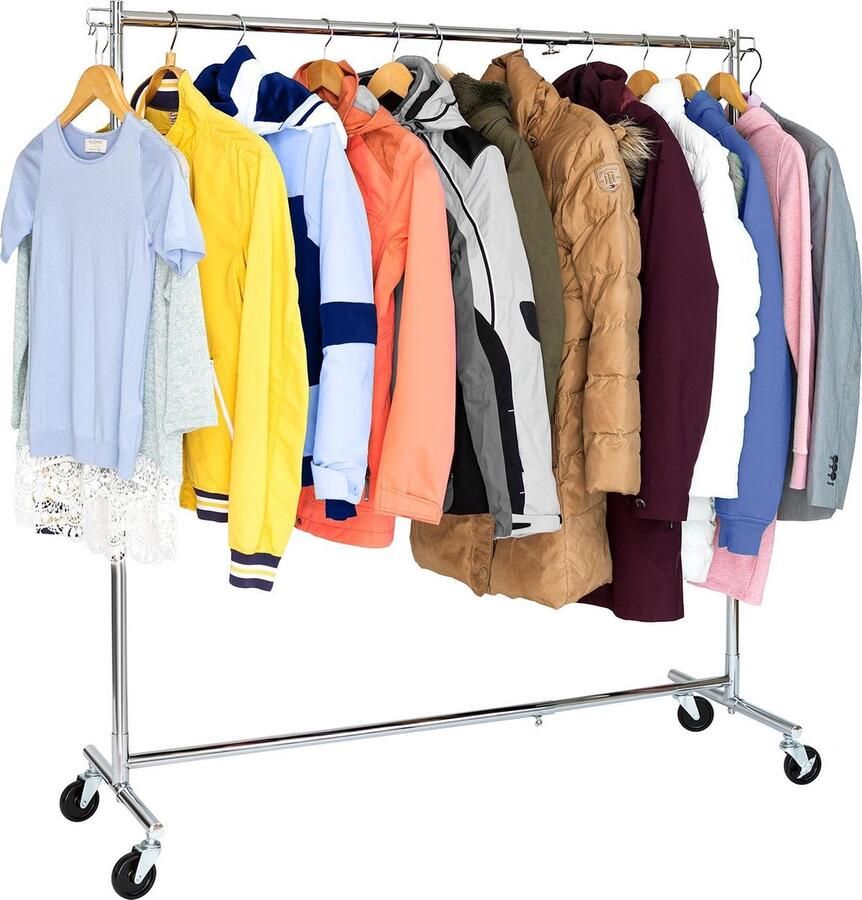 Tatkraft Heavy Duty Verrijdbaar Kledingrek Op Wielen Stevig Mobiel Verstelbaar Kleren Rek Op Wielen Kledingstandaard Hangrek In Hoogte & Breedte Verstelbaar RVS 100 KG Draagvermogen URBAN