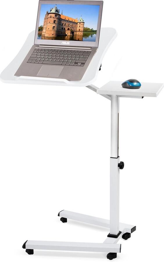 Tatkraft LIKE Laptoptafel Op Wielen Met Muismat Laptop Statafel In Hoogte Verstelbaar Ergonomische Laptoptafel Notebook Standaard Houder 360 Graden Draaibaar Wit