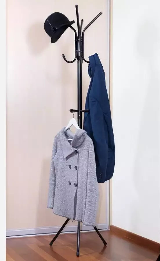 Tatkraft Vintage Design Kapstok Rek Staand Met 12 Kleding Haken Hangers Staande Metalen 3-Laags Boom Klerenhanger Voor Jassen Hoeden Tassen Sjaals & Paraplu's Zwart ROOT