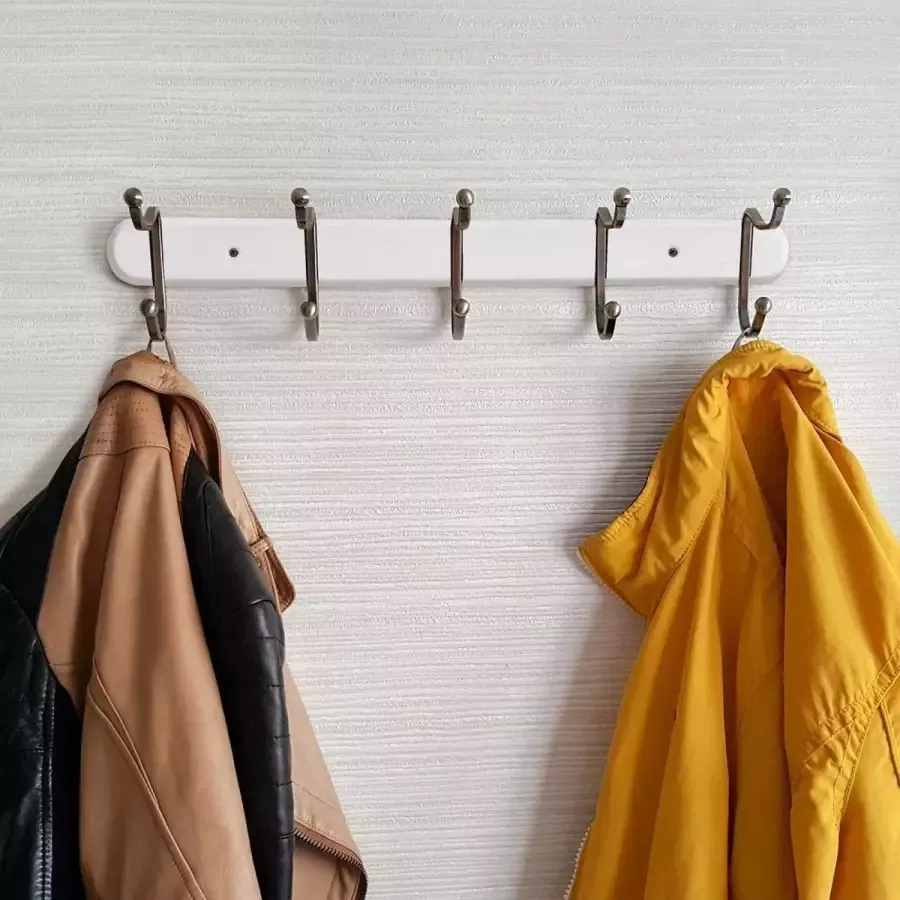 Tatkraft Wandkapstok Met 5 Dubbele Ophang Haken Hangende Design Muurkapstok Muur Wand Kledinghaak Wardrobe Hout Metaal