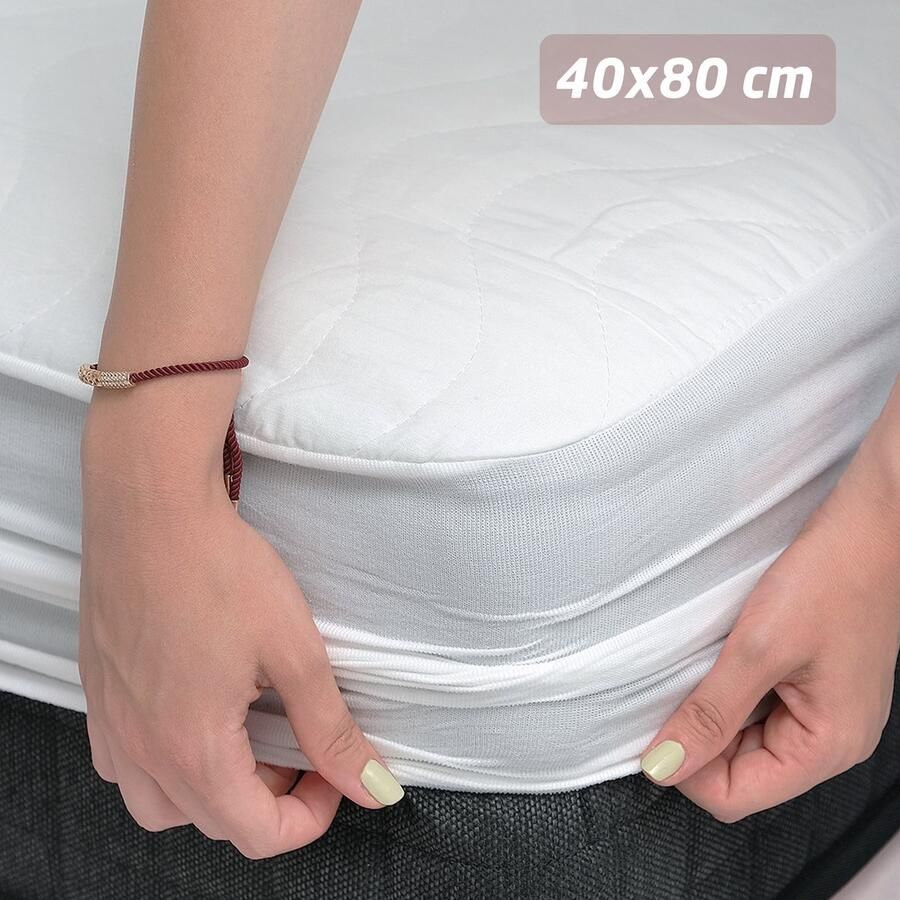 Tavas Waterdicht Matrasbeschermer 40x80 cm Wit Babybed Ledikant of Juniorbed 100% Katoen Molton Hoeslakenbadstof Rondom Elastiek Waterdichte Matras Beschermer Incontinentie - Foto 2