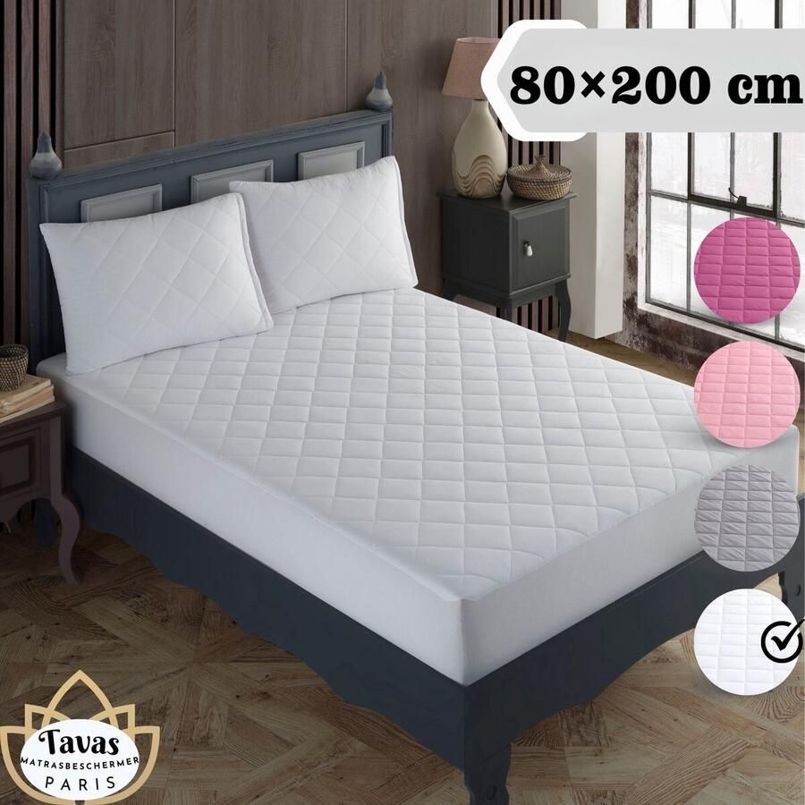 Tavas Waterdicht Matrasbeschermer 80x200 cm Wit Gewatteerde 100% Katoen Molton Hoeslakenbadstof Rondom Elastiek Waterdichte Matras Beschermer Incontinentie