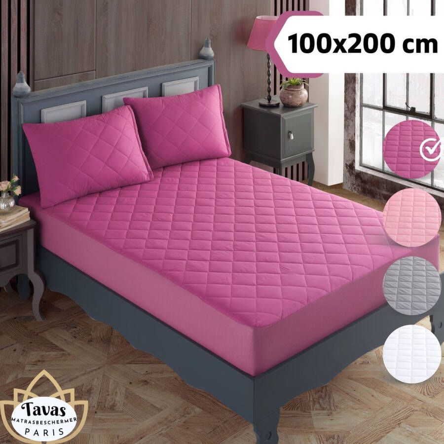 Tavas Waterdicht Matrasbeschermer 100x200 cm Lila Gewatteerde 100% Katoen Molton Hoeslakenbadstof Rondom Elastiek Waterdichte Matras Beschermer Incontinentie