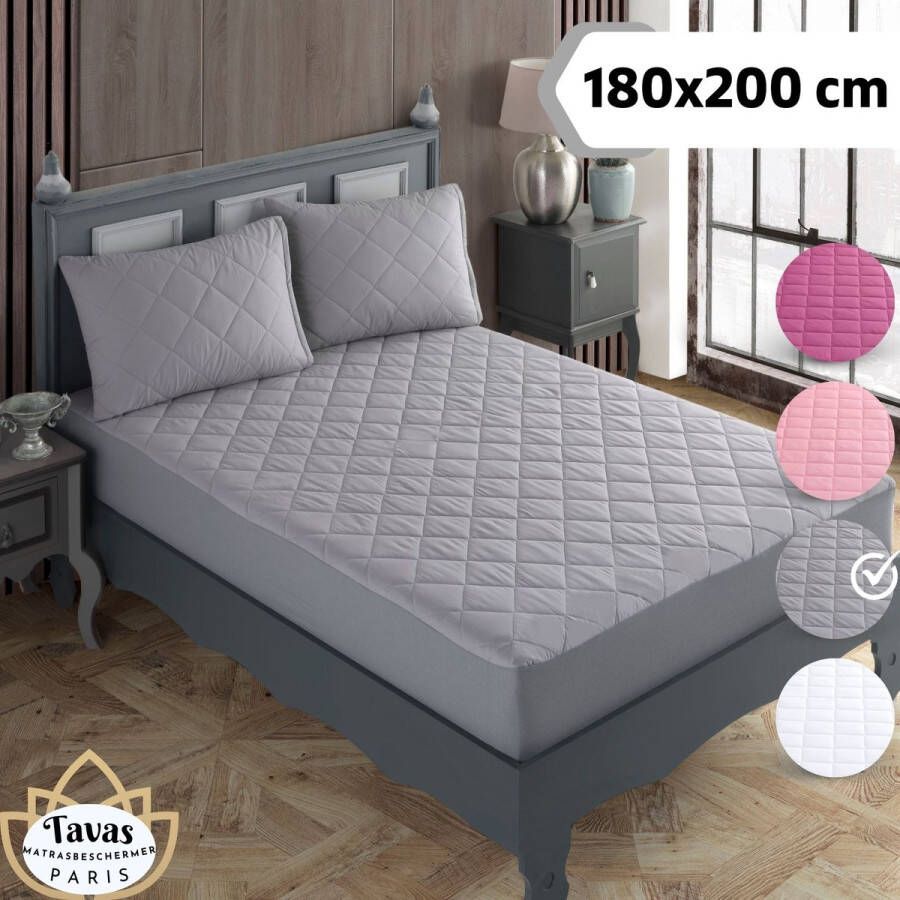 Tavas Waterdicht Matrasbeschermer 180x200 cm Grijs Gewatteerde 100% Katoen Molton Hoeslakenbadstof Rondom Elastiek Waterdichte Matras Beschermer Incontinentie
