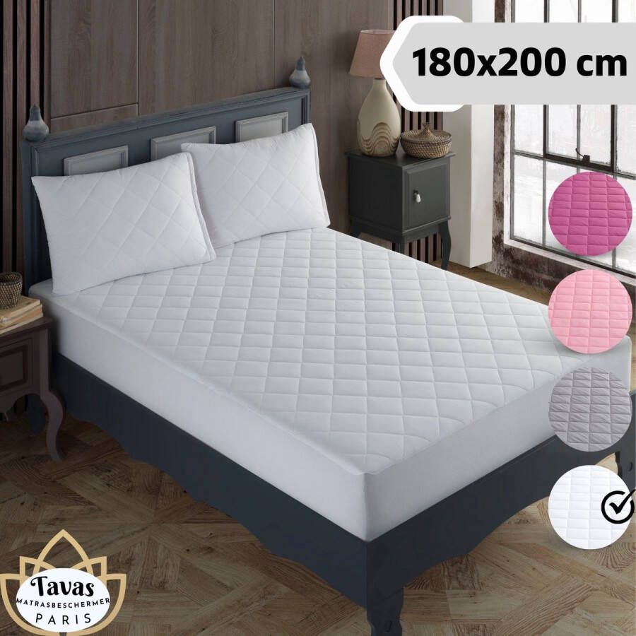 Tavas Waterdicht Matrasbeschermer 180x200 cm Wit Gewatteerde 100% Katoen Molton Hoeslakenbadstof Rondom Elastiek Waterdichte Matras Beschermer Incontinentie