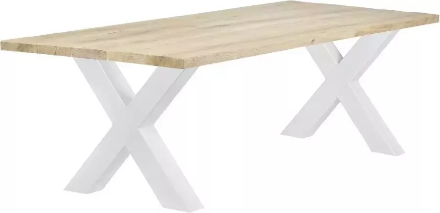 Teakea Eettafel Industrieel X-poot-wit 60mm-opgedikt-160x90-whitewash
