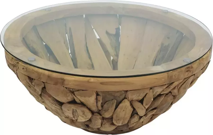 Teakea ROOT Teak Wortel Salontafel met glas Rond 110x45