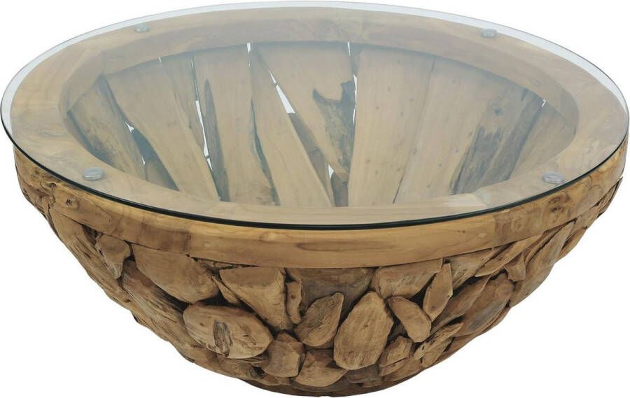 teakea ROOT Teak Wortel Salontafel met glas Rond 110x45