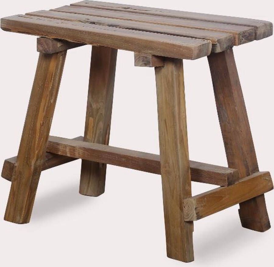 Teakea Teak Kruk Latten Zitting 50x30x45 Hergebruikte Teakhout