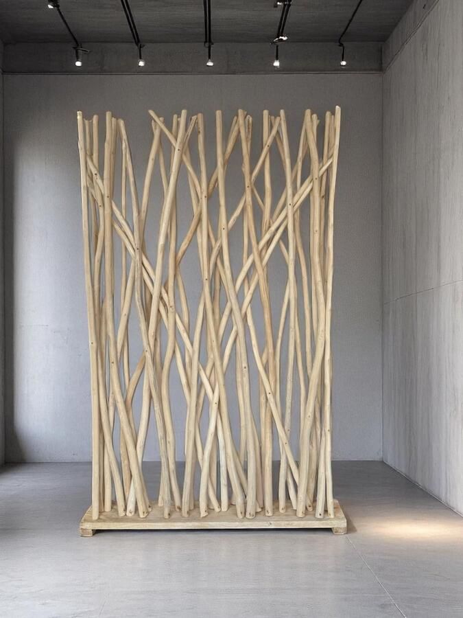 TeakOne Paravaan hoog Roomdivider Kamerscherm Teak Bohemian Natural wood hout scheidingswand