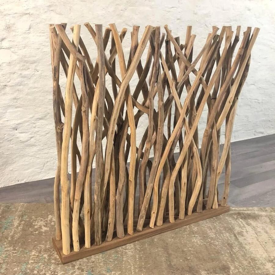 TeakOne Paravaan hoog Roomdivider Kamerscherm Teak Bohemian Natural wood hout scheidingswand - Foto 2