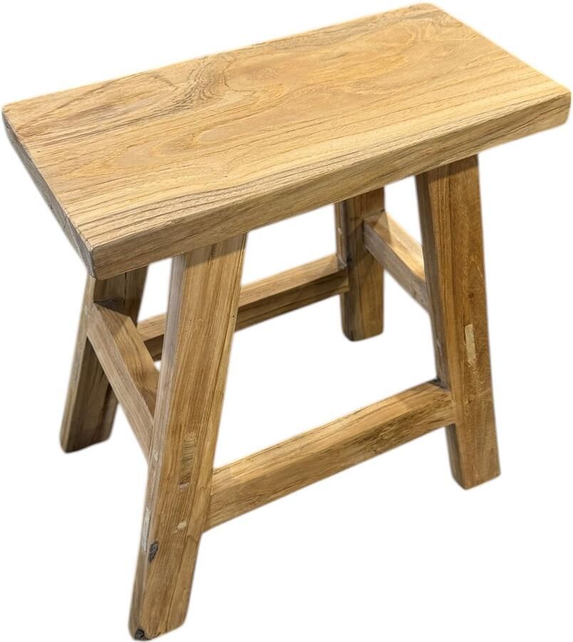 TeakOne Teak houten kruk Rustieke houten kruk Massief teak bijzetkruk Houten plantenstandaard Kleine houten kruk Krukje van teakhout Handgemaakte kruk massief hout Decoratief houten krukje Natuurlijke bijzettafel