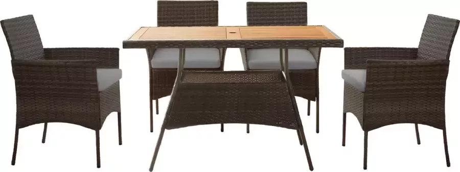 Teamson Home 5-Delig Diningset Tuinset Tuinmeubelen Tafel en 4 Stoelen Voor Maximaal 4 Personen Massief Houten Tafelblad Bruin 244 x 132 x 84 (cm)