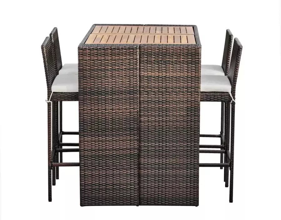 Teamson Home 5-Delig Tuinbarset Tuinset Tuinmeubelen Hoge Bar Eethoeken Tafel en 4 Stoelen Voor Maximaal 4 Personen Rotan Bruin 120 x 172 x 108 (cm)