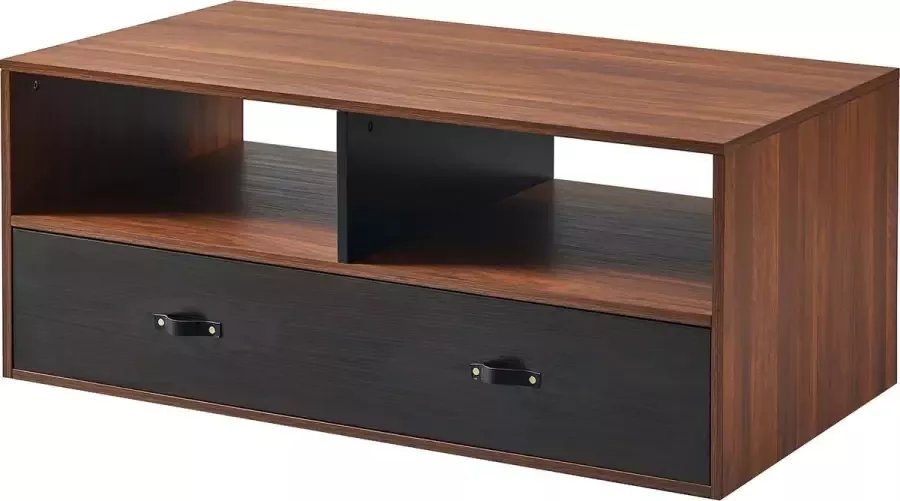 Teamson Home Henry Salontafel met PU Lederen Handvaten Donker Bruin Zwart 42 x 23.75 x 18 (Inch)