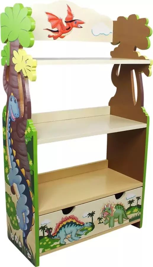 Teamson Kids Houten Boekenkast Voor Kinder Kinderslaapkamer Accessoires Dinosaurus Ontwerp