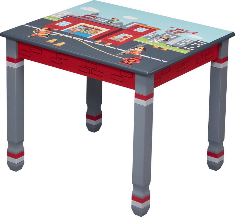 Teamson Kids Houten Tafel Voor Kinder Kinderslaapkamer Accessoires Brandweerman Ontwerp