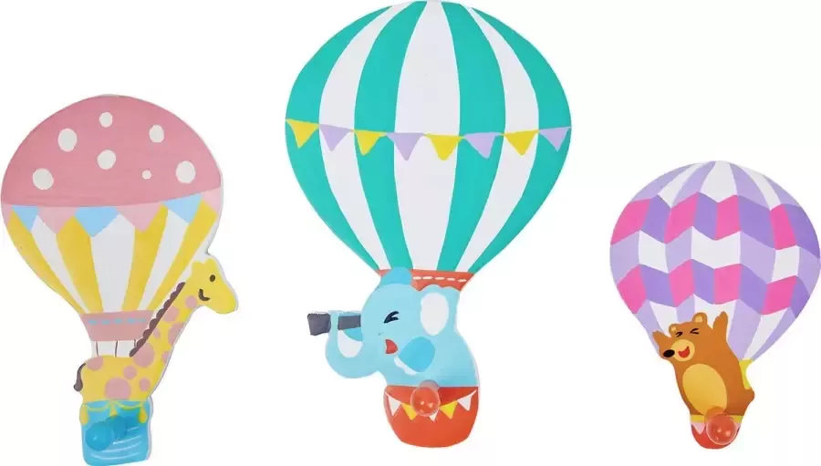 Teamson Kids Muurbevestiging Houten Haken Voor Kinder 3 Stuks Kinderslaapkamer Accessoires Heteluchtballon Ontwerp