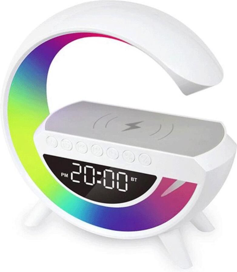 Tech Topia G Light Wake Up Light Met Draadloze Oplader Lichtwekker Bureaulamp LED Light Bluetooth Speaker Nachtlamp Digitale Wekker Wit