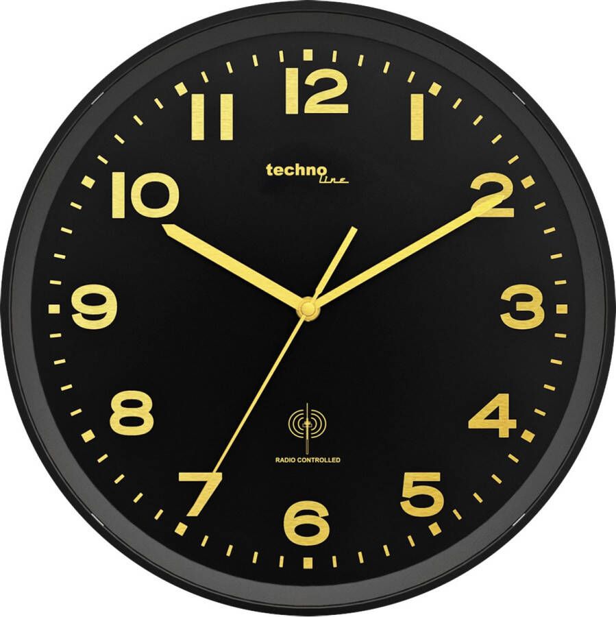 Technoline WT 8500 BLACK & GOLD Wandklok Analoog Rond Kunststof Raam Mineraal Glas Radiogestuurde tijdsaanduiding Zwart Goudkleurig