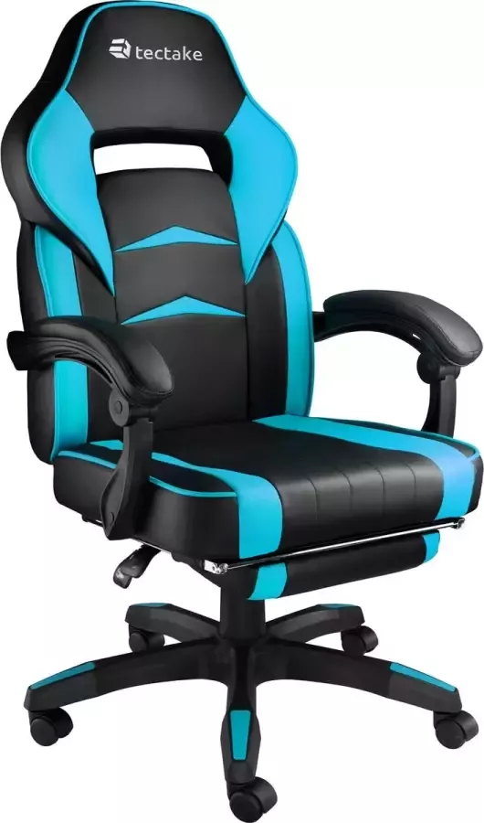 Tectake bureaustoel gamingchair luxe burostoel kantoorstoel racingstoel burostoel gamestoel Comodo zwart azuurblauw met voetensteun - Foto 2