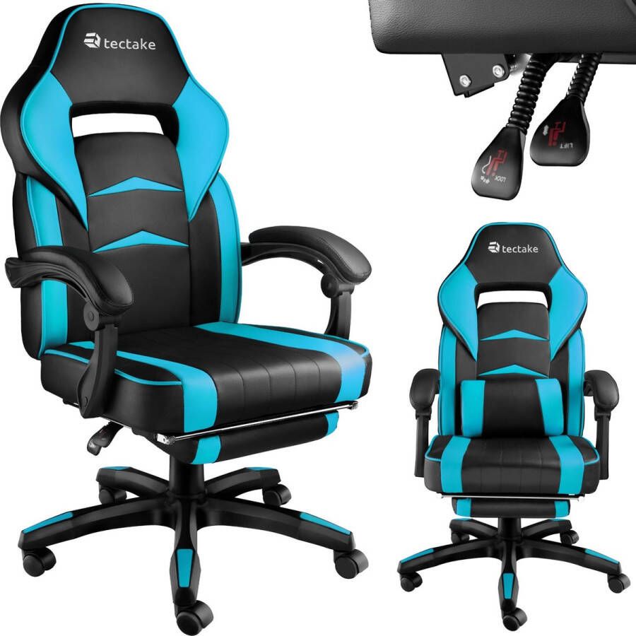Tectake bureaustoel gamingchair luxe burostoel kantoorstoel racingstoel burostoel gamestoel Comodo zwart azuurblauw met voetensteun