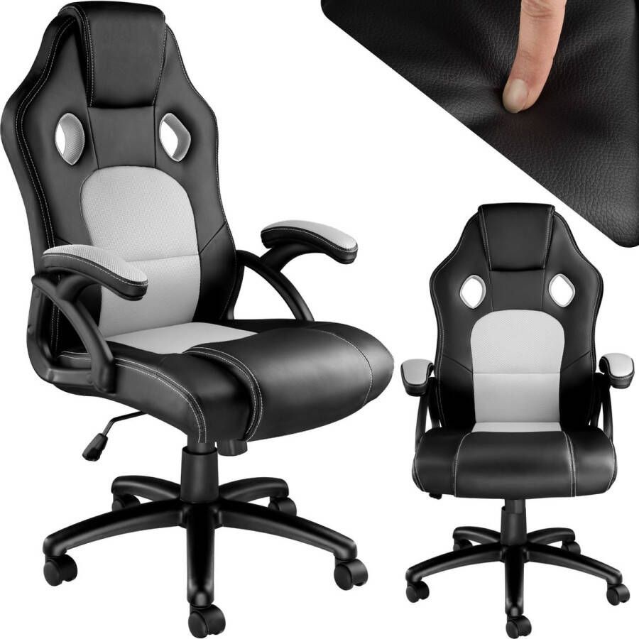 Tectake bureaustoel gamingchair luxe burostoel kantoorstoel racingstoel burostoel gamestoel Tyson zwart grijs