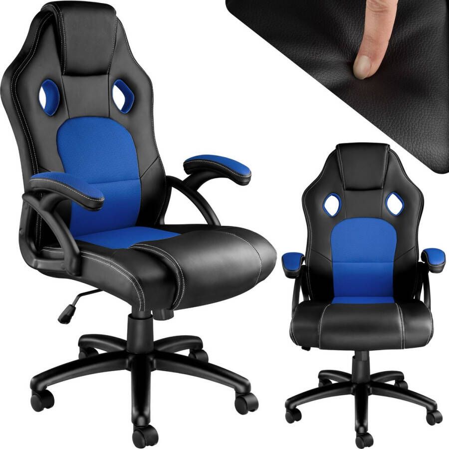 Tectake bureaustoel gamingchair luxe burostoel kantoorstoel racingstoel burostoel gamestoel Tyson zwart blauw - Foto 1