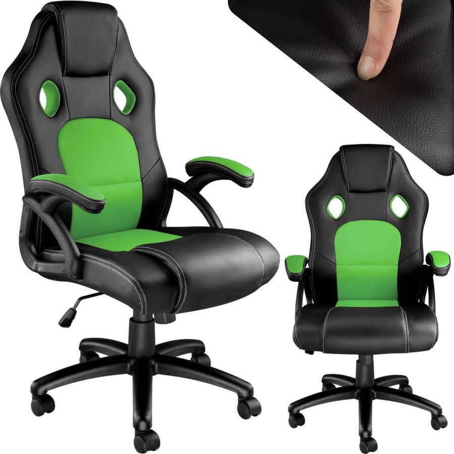 Tectake bureaustoel gamingchair luxe burostoel kantoorstoel racingstoel burostoel gamestoel Tyson zwart groen - Foto 1
