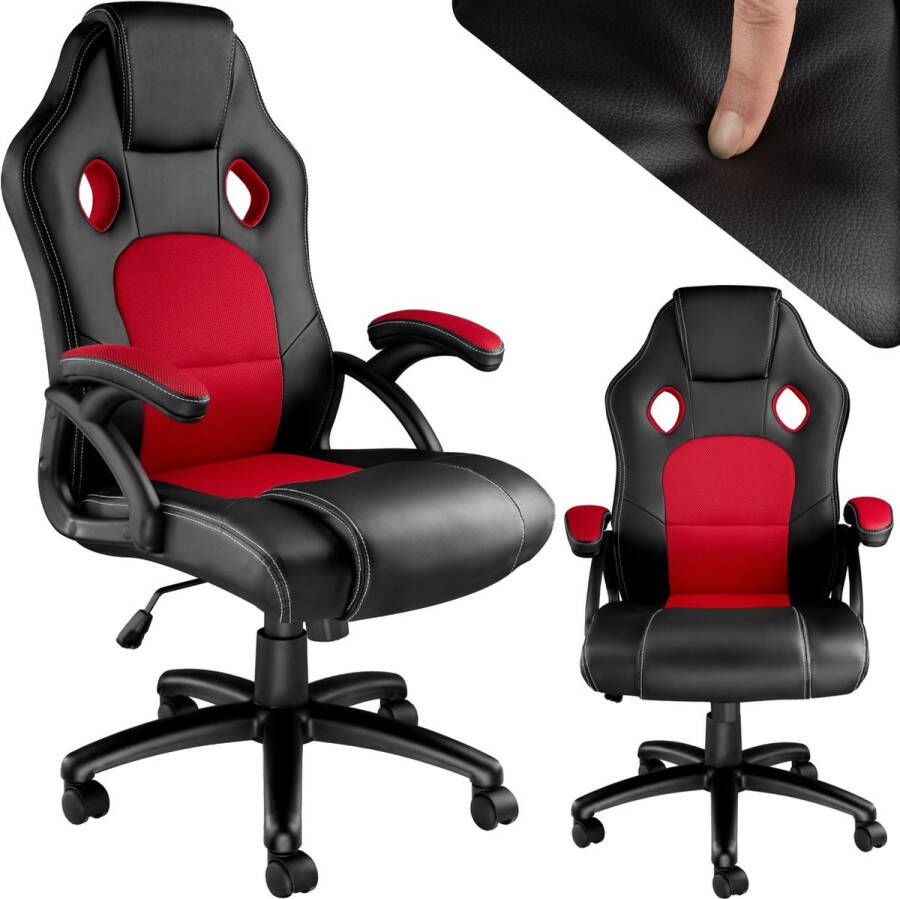 Tectake bureaustoel gamingchair luxe burostoel kantoorstoel racingstoel burostoel gamestoel Tyson zwart rood