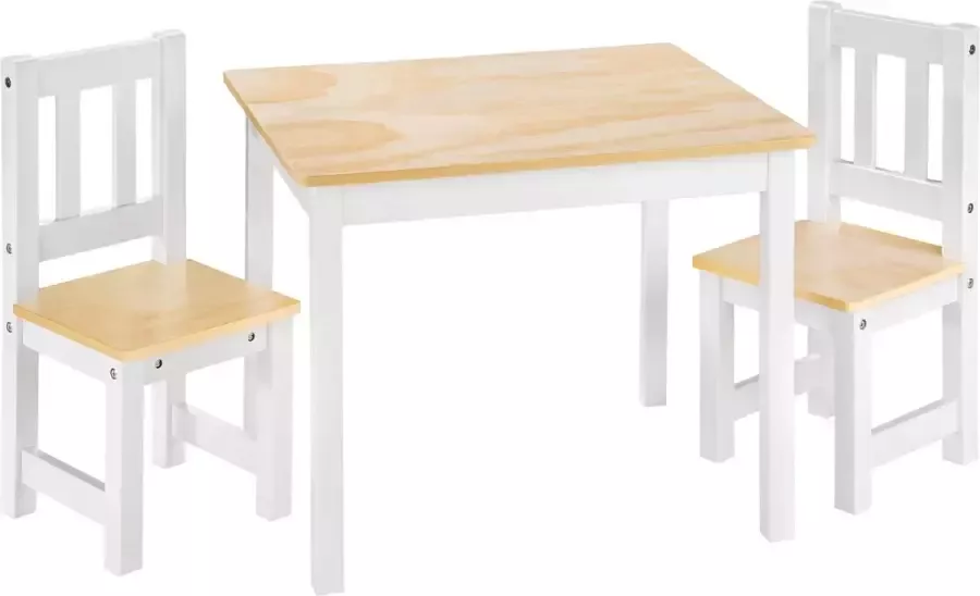 Tectake Goose Lyne Houten witte kindertafel en 2 stoelen Meubelset Kinderset Speeltafel Tafel en stoeltjes WIt