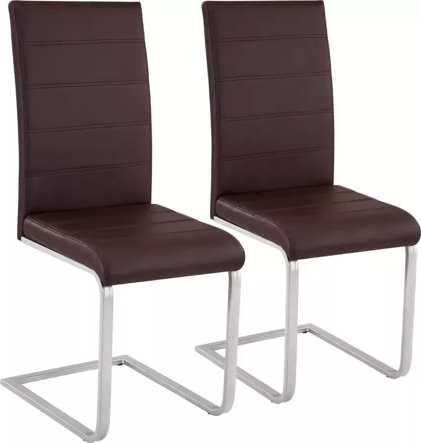 Tectake Eetkamerstoel set van 2 Kunstleren stoel met ergonomische rugleuning Buisframe sledestoel bruin