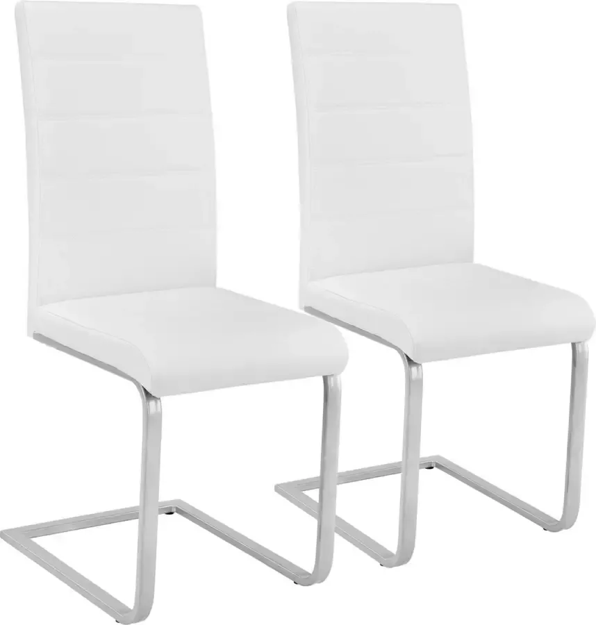 Tectake Eetkamerstoel set van 2 Kunstleren stoel met ergonomische rugleuning Buisframe sledestoel wit