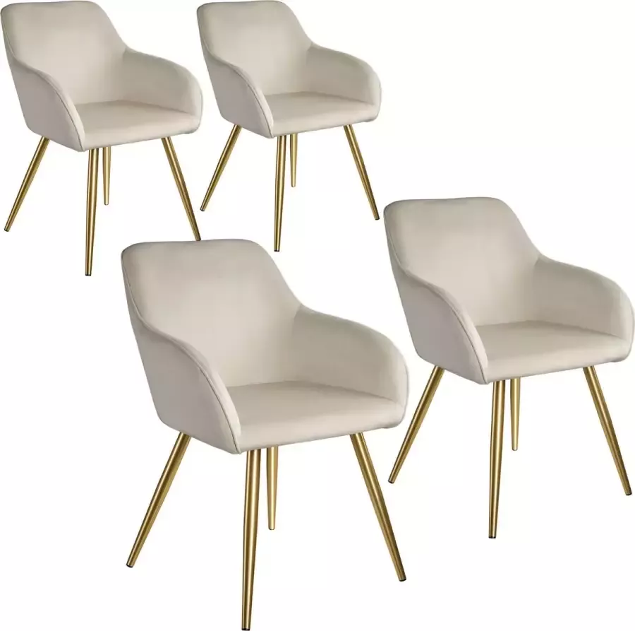 Tectake set van 4 stoelen Marilyn fluweellook creme goud 404902