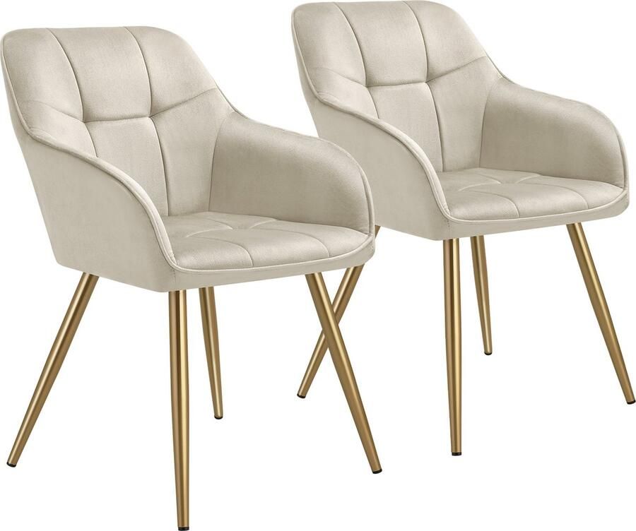 Tectake Eetkamerstoelen Marilyn Set van 2 Gestoffeerde Stoel in Fluweellook Gecaptioneerd Zwarte Stoelpoten Ergonomische Keukenstoel Doorlopende Rugleuning en Armleuningen Stoel voor Woonkamer Eetkamer Slaapkamer Creme - Foto 2